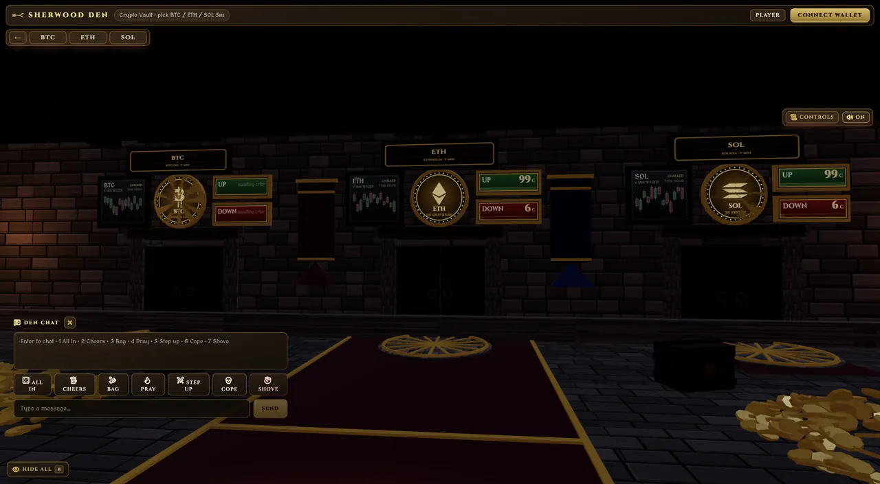 The coin vault. One pit, centred, because it is the only one taking bets.
